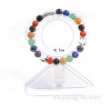 Moda caliente 7 Chakra 8MM piedra redonda abalorios pulsera elástica con Leapard cabeza